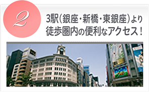 3駅（銀座・新橋・東銀座）より徒歩圏内の便利なアクセス！